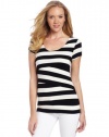 Vince Camuto Women's Cap Sleeve Stripe Zig Zag Bandage Top, Rich Black, Small