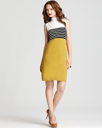 Bold color and graphic stripes meet for a standout look on this Milly dress--complete with a unique funnel neckline--creating a sophisticated silhouette to update your workweek repertoire.