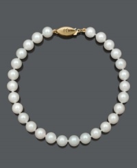 Embrace natural beauty and refinement with elegant pearls. Bracelet features AA Akoya cultured pearls (6-6-1/2 mm) and a 14k gold clasp. Approximate length: 8 inches.