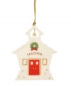 Honor your favorite teacher this Christmas. This precious porcelain school house is finished with gold detailing and makes a perfect gift.