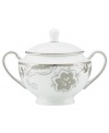 A fine vintage. The Paisley Terrace sugar bowl elevates even the most elegant settings with breezy florals grounded in graceful white porcelain. With luxe platinum banding to complement the rest of the Lenox dinnerware collection.