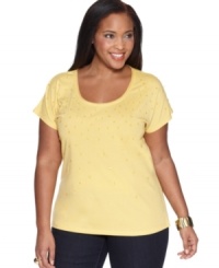 Upgrade your basic tee with Charter Club's short sleeve plus size top, finished by a beaded front. (Clearance)