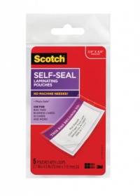 Scotch Self-Sealing Laminating Pouches, Bag Tags with Loops, Glossy, 5 Pouches (LS853-5G)