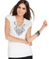 Chic beading at the neckline and chest makes this petite tee from Alfani stand out from the crowd!