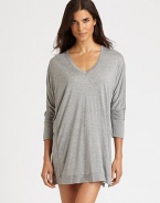 Softest modal jersey draped from shoulder to hem in a cozy tunic-length pullover.V-neckDropped shouldersDolman sleevesGathered back88% modal/12% viscoseHand washImported