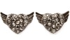 Gorgeous Hematite Plated Flying Heart Angel Wings Stud Earrings with Hematite Black Clear Crystals