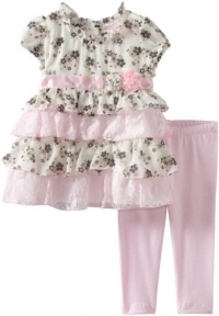 Nannette Baby-girls Infant 2 Piece Floral Ruffle Legging Set, Cream, 12 Months