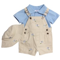 BT Kids Newborn Baby Boys 3 Piece Khaki Overalls Shorts Blue T-Shirt Sun Hat Set