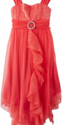 Bonnie Jean Girls 7-16 Coral Ruffle Front Dress, Pink, 16