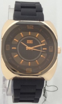 Mark Naimer XL Rose Gold Case Brown Crystal Men's watch Black Silicon Rubber Band