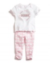 GUESS Tee Shirt & Pants Set with Hat, WHITE (6/9M)