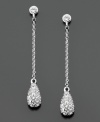 These beautiful, crystalline earrings are crafted with an elegant teardrop shape and a dramatic drop for ultimate glamor. In mixed metal with rhodium plating, by Eliot Danori. Drop measures approximately 2-1/2 inches.