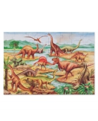 Interest in dinosaurs will never become extinct! Meet some favorites while completing this colorful cardboard puzzle. 2' x 3' when assembled, it features 48 extra-thick pieces that are 20% thicker than the competition's. Its easy-clean surface keeps puzzle looking new.