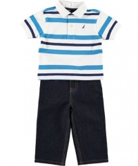 Nautica Sportswear Kids Baby-boys Infant Short Sleeve Striped Polo with Denim Pant