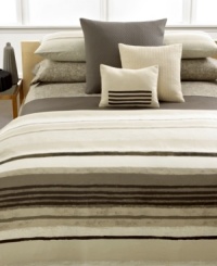 In a rich palette of woodsy tones, the Cordoba comforter set offers a commanding statement for your room, boasting a vertical stripe pattern finished with a painterly impression.