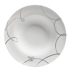 Designed with a modern bride in mind, the Lismore Butterfly dinnerware collection features a contemporary coupe shape accented with a soft iridescent lavender butterfly motif.