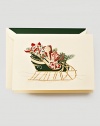 The faithful leaves of the evergreen Christmas tree are rendered perfectly in this hand engraved cream colored card. Decorated with traditional baubles and wrapped in gold, it sends a cheery message to every recipient.Set of 10 cards5.5 X 7.38Made in USA