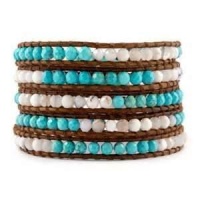 Chan Luu White Opal Mix Wrap Bracelet on Natural Brown Leather