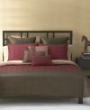 Featuring intricate quilting and pops of modern hues, the Gramercy comforter set evokes sophistication with a decidedly architectural appeal. Chocolate brown European shams accent rich garnet red with distinction, while the comforter reverses to a striped pattern. (Clearance)