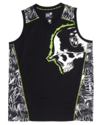 Attack the block. This graphic sleeveless shirt from Metal Mulisha gets you ready to enlist.