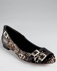 Black, white and buckled, Rachel Zoe's calf hair Lindsey flats boast a spotted print and hits of hardware.