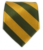 100% Silk Woven Army Green and Gold Classic Twill Striped Tie