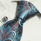 teal Florals cheap ties for men pattern Valentine handmade silk neck tie cufflinks set A2094 One Size Blue