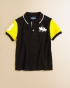 It's game time in this athletic jersey-inspired cotton mesh polo, featuring Ralph Lauren's iconic pony at the chest and twill 3 embellishments.Ribbed polo collarShort sleevesButton-frontEven-vented hemCottonMachine washImported Please note: Number of buttons may vary depending on size ordered. 