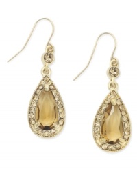 Charter Club adds lovely color to your look with this chic earring style. Teardrop-shaped topaz glass combines with small, round-cut glass accents. Crafted in gold tone mixed metal. Approximate drop: 1-1/4 inches.