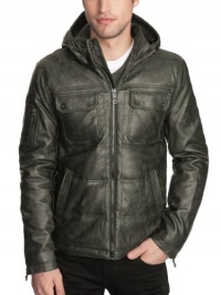 GUESS Quilted Faux-Leather Jacket, PHANTOM (LARGE)