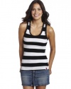 Southpole Juniors Rugby Stripe Ribbed Tank Top With Contrast Color Lace Detail