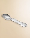 A handsomely crafted, silverplated baby spoon detailed with cuddly teddy bears. About 5 long Hand wash Made in France