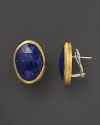 Bold lapis button earrings in 24K yellow gold and sterling silver. From Gurhan.