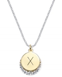 Letter perfection. This sterling silver necklace holds a pendant set in 14k gold and sterling silver plated topped with an X and adorned with crystal for a stunning statement. Approximate length: 18 inches. Approximate drop: 7/8 inch. Approximate drop width: 5/8 inch.