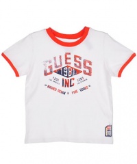 GUESS Short-Sleeve Logo Ringer Tee, WHITE (18M)