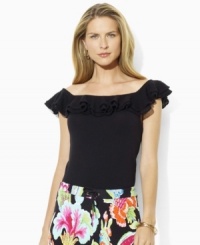 Airy gauze ruffles lend a romantic flourish to Lauren by Ralph Lauren's chic, off-the-shoulder silhouette, crafted from luxurious mid-weight cotton for a comfortable fit.