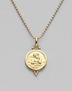 This gracefully embossed angel of 18k gold with granulated details evokes a Renaissance painting, as it dangles from your favorite chain. 18k yellow gold Diameter, about ¾ Spring clip clasp Imported Please note: Necklace sold separately.