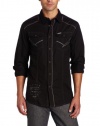 Marc Ecko Cut & Sew Men's Long Sleeve Washed Poplin Shirt with Graphic