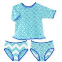 Chez Ami by Patsy Aiken Designs Girls Swim Two Piece Rash Guard/Bikini Bottom Set Aqua/Blue/White Zig Zag Print UPF 50+ - Size 4