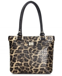 Call of the wild. Opt for an exotic look everyday with this chic snakeskin-embossed tote from AK Anne Klein. With posh leopard-print and shining hardware, it's ideal for your urban-jungle attire.