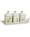 A natural for casual dining, the Althea Nova jam set by Villeroy & Boch features durable porcelain planted with delicate herbs for a look that's fresh from the garden. Featuring three jars in one handled tray.