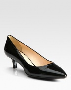 Patent leather pointed toe silhouette. Self-covered heel, 1¾(45mm)Patent leather upperLeather liningRubber solePadded insoleImportedOUR FIT MODEL RECOMMENDS ordering one half size up as this style runs small. 