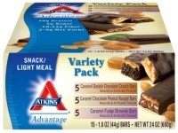 Atkins Advantage Caramel Bars, Variety Pack (Chocolate Peanut Nougat, Double Chocolate Crunch & Fudge Brownie), 1.6-Ounce Bars (Pack of 30)