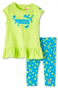 Puma - Kids Baby-Girls Infant Heart Print Biker Capri Set, Green, 24