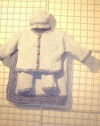 Cpk95bdbk, Knitted on hand knitting machine then finished by hand crochet Infant Boys outfit, containing Blue Chenille Denim Trim Cardigan Sweater, Pant, Hat set with matching Large 32?X46? blanket.