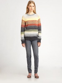 A colorful melange knit gives this pullover a kinetic look.Rib-knit crewneckLong raglan sleevesRib-knit cuffs and hemVertical back detailCottonDry cleanImported of Italian fabricModel shown is 5'11 (180cm) wearing US size Small. 