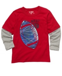 Root for the home team. He'll be ready for game day when donning this layered football tee from Osh Kosh.