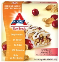 Atkins Day Break Bars, Cranberry Almond, 1.2-Ounce Bars, 5-count  (Pack of 3)