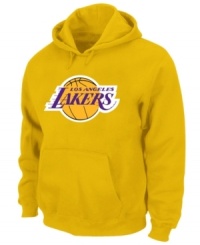 Keep warm in this solid hoodie featuring the Los Angeles Lakers by Majestic.