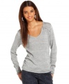 DKNY Jeans' petite casual sweater gets on-trend updates such as an exposed zipper and sparkly metallic accents allover!